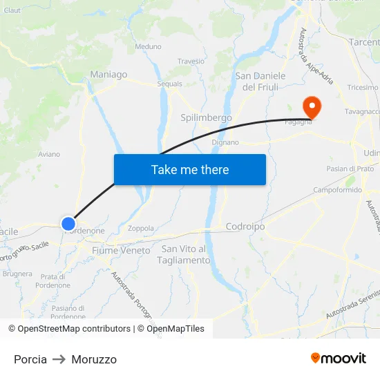 Porcia to Moruzzo map