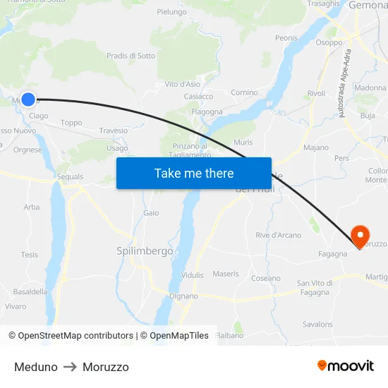 Meduno to Moruzzo map