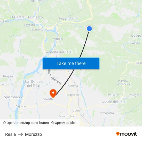 Resia to Moruzzo map