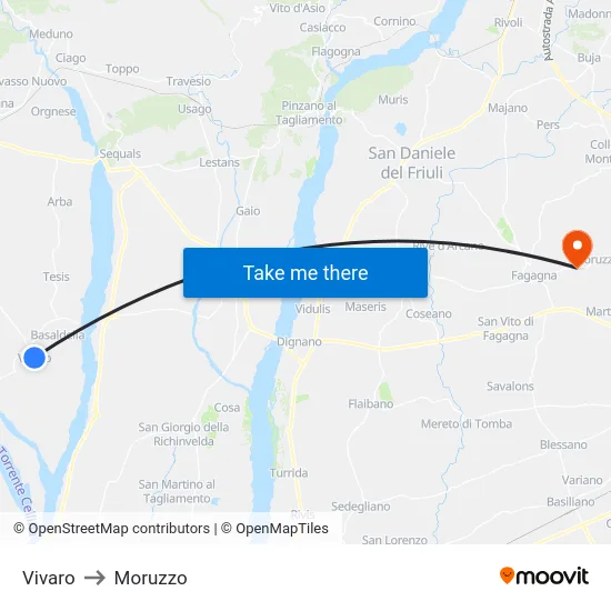 Vivaro to Moruzzo map