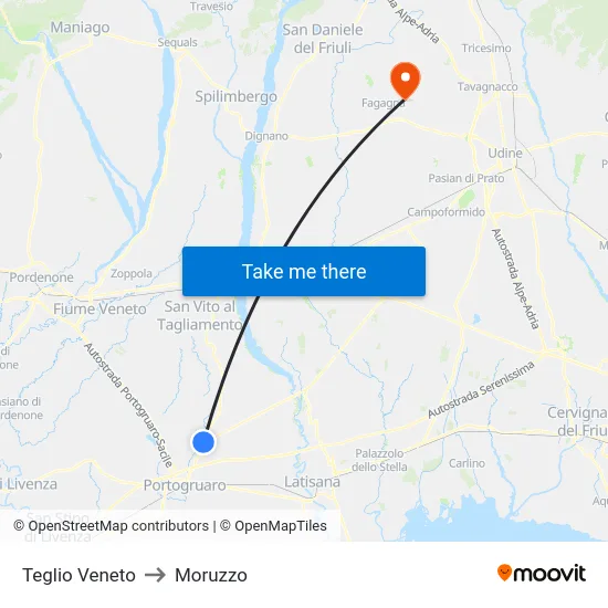 Teglio Veneto to Moruzzo map