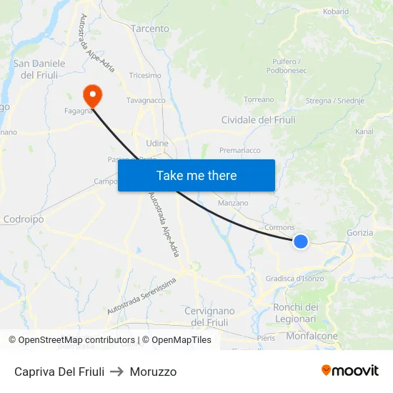 Capriva Del Friuli to Moruzzo map
