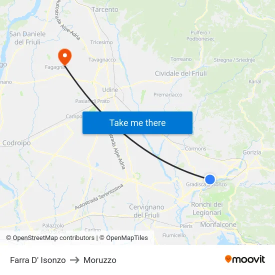 Farra D' Isonzo to Moruzzo map