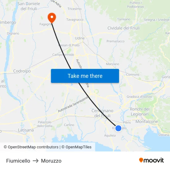Fiumicello to Moruzzo map