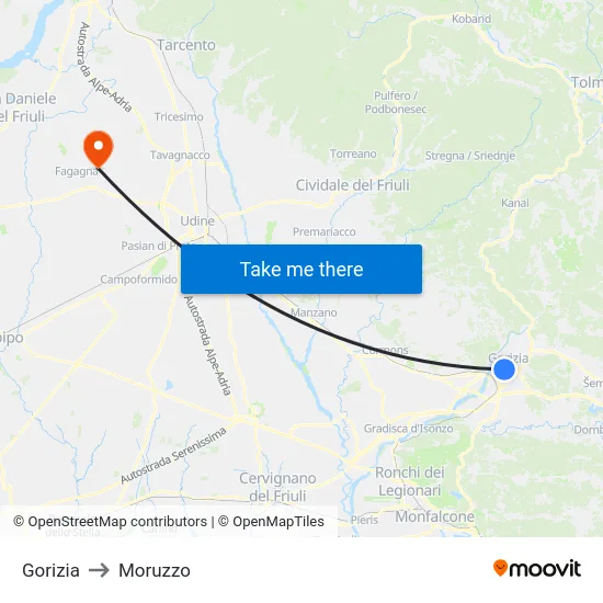 Gorizia to Moruzzo map