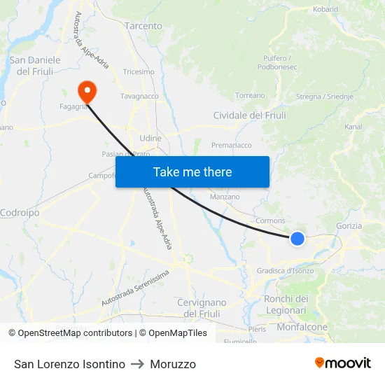 San Lorenzo Isontino to Moruzzo map