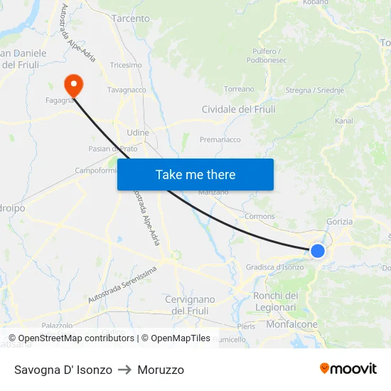 Savogna D' Isonzo to Moruzzo map