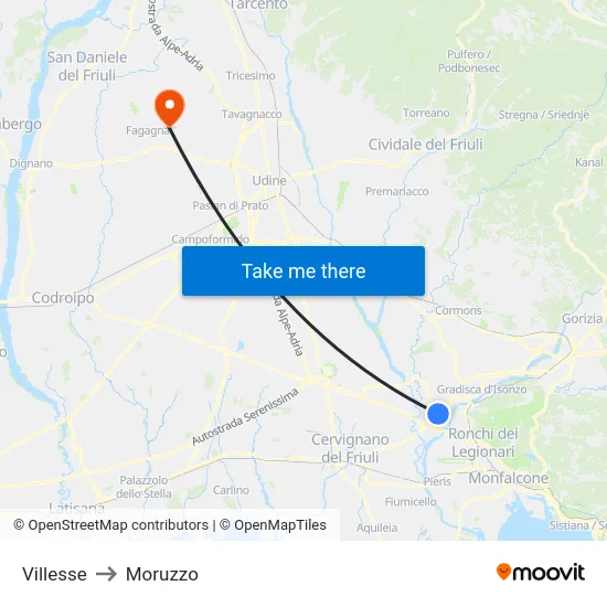 Villesse to Moruzzo map