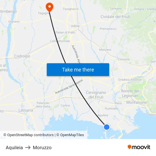Aquileia to Moruzzo map
