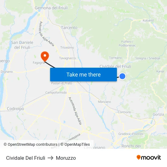 Cividale Del Friuli to Moruzzo map