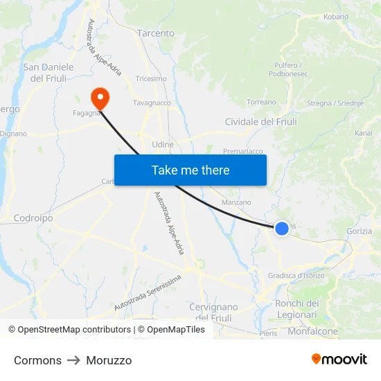 Cormons to Moruzzo map