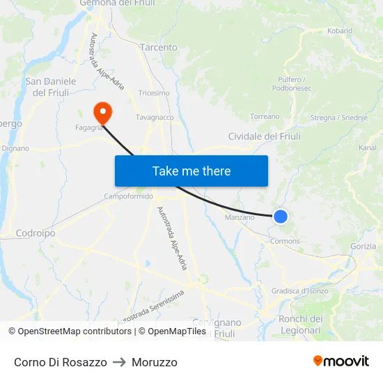 Corno Di Rosazzo to Moruzzo map