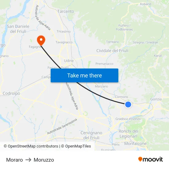 Moraro to Moruzzo map