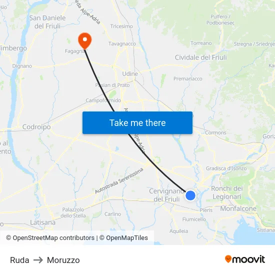 Ruda to Moruzzo map