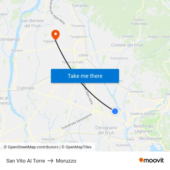 San Vito Al Torre to Moruzzo map