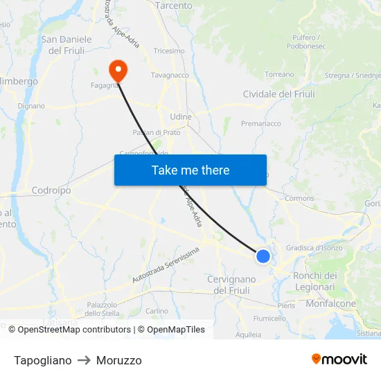 Tapogliano to Moruzzo map