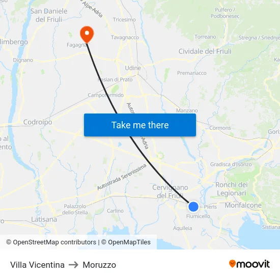 Villa Vicentina to Moruzzo map