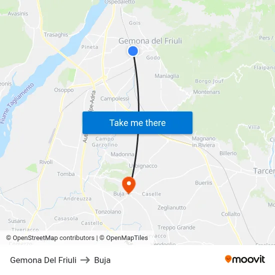 Gemona Del Friuli to Buja map