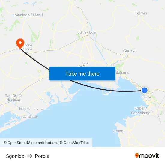 Sgonico to Porcia map