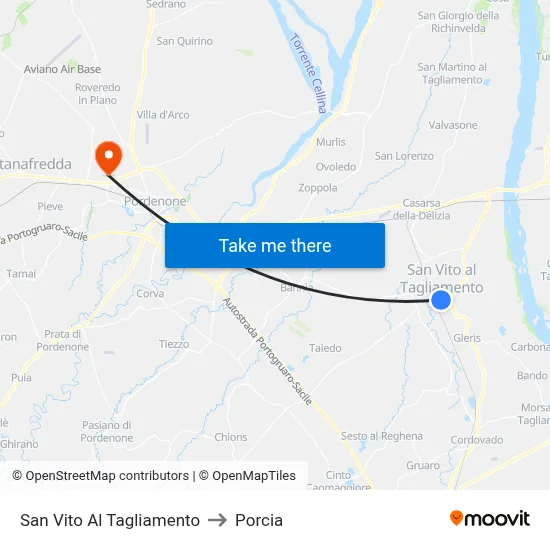 San Vito al Tagliamento to Porcia map