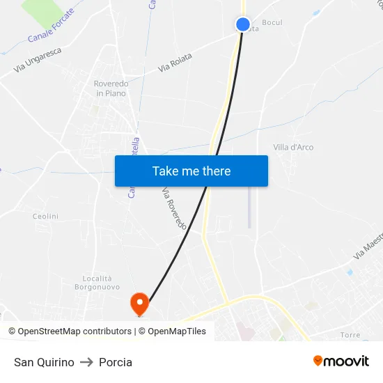San Quirino to Porcia map