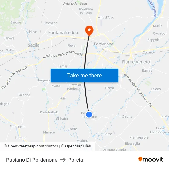 Pasiano di Pordenone to Porcia map