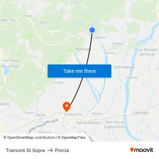 Tramonti di Sopra to Porcia map