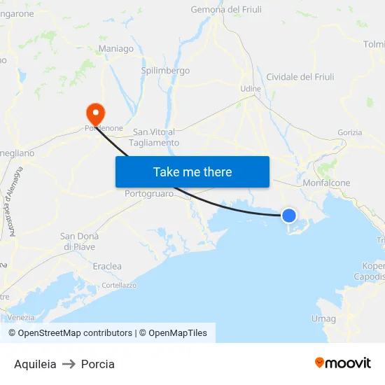 Aquileia to Porcia map