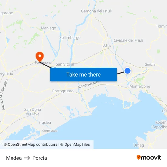 Medea to Porcia map