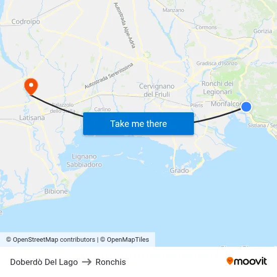 Doberdò Del Lago to Ronchis map