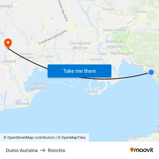 Duino-Aurisina to Ronchis map
