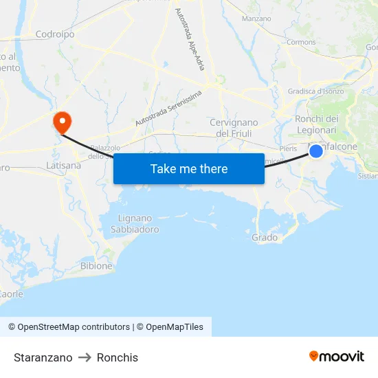 Staranzano to Ronchis map