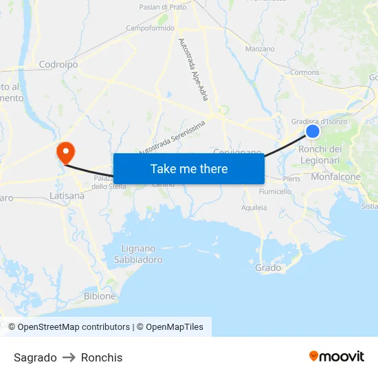 Sagrado to Ronchis map