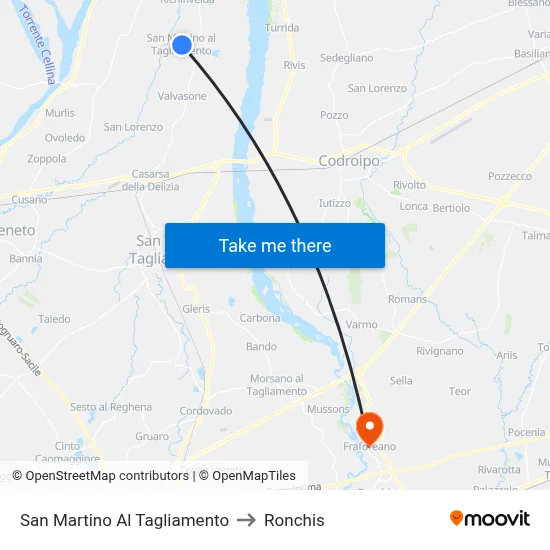San Martino al Tagliamento to Ronchis map