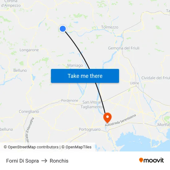 Forni Di Sopra to Ronchis map