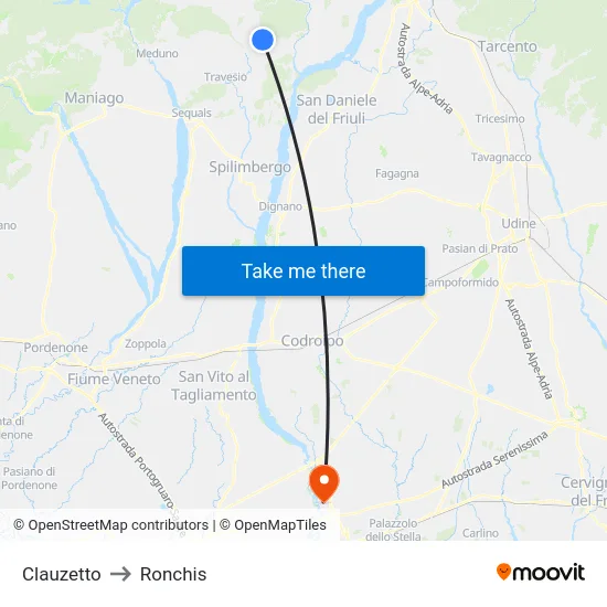 Clauzetto to Ronchis map