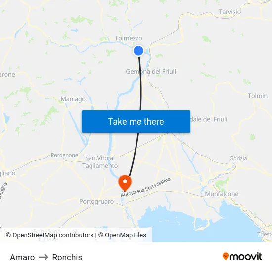 Amaro to Ronchis map