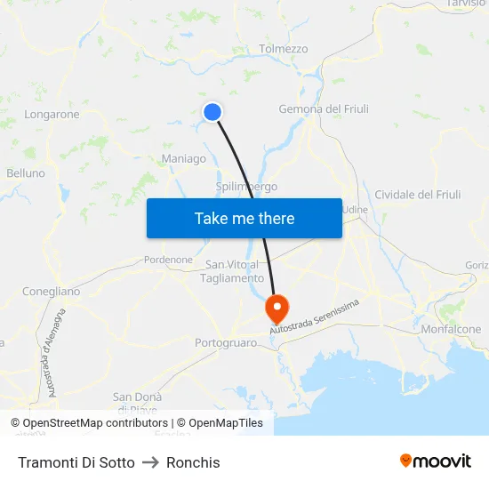 Tramonti di Sotto to Ronchis map