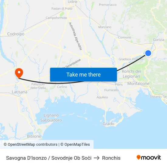 Savogna d'Isonzo / Sovodnje ob Soči to Ronchis map