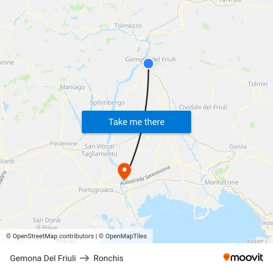 Gemona Del Friuli to Ronchis map
