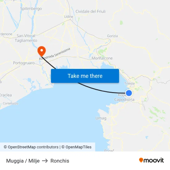 Muggia / Milje to Ronchis map