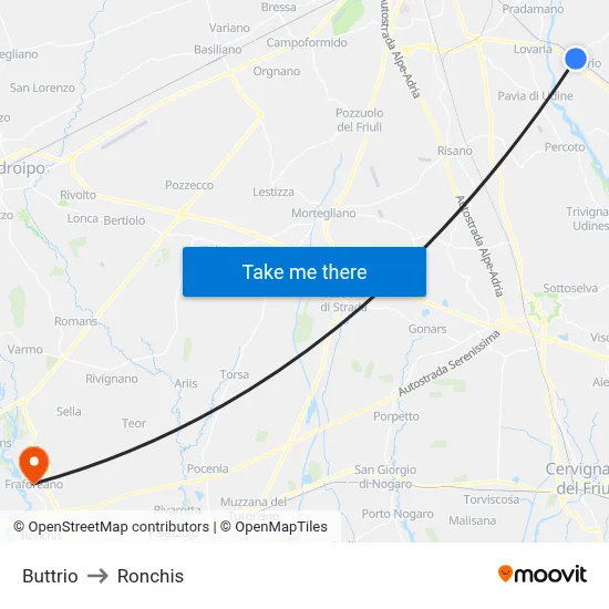 Buttrio to Ronchis map