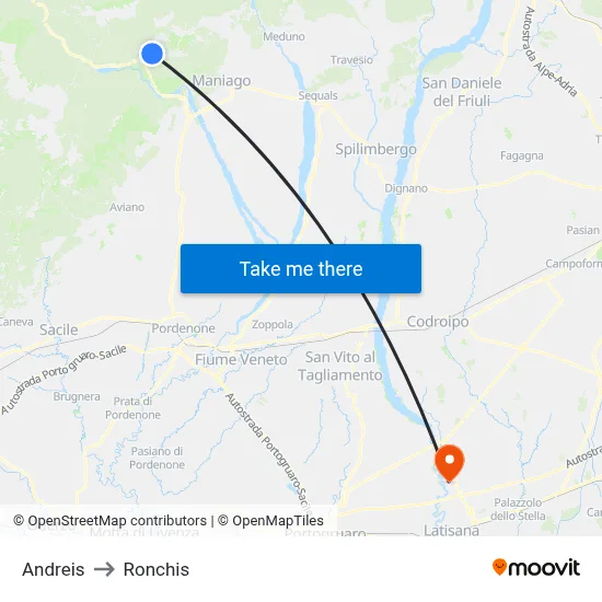 Andreis to Ronchis map
