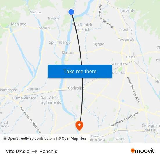 Vito D'Asio to Ronchis map