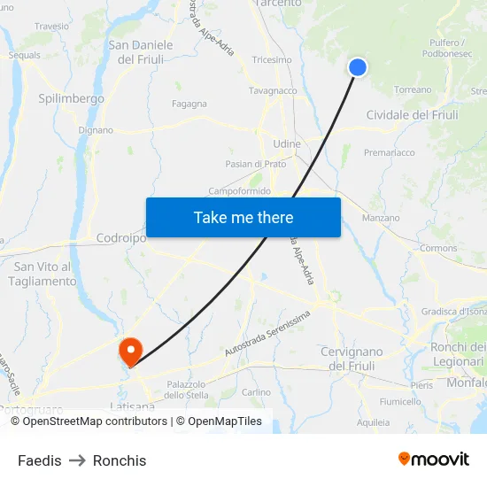 Faedis to Ronchis map