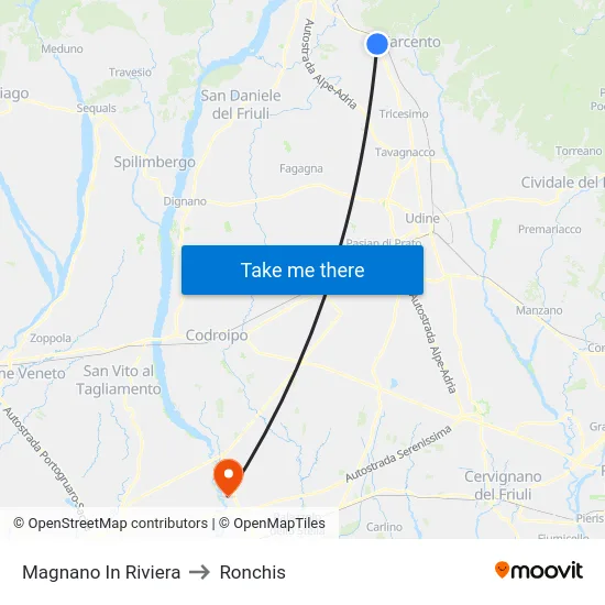 Magnano In Riviera to Ronchis map