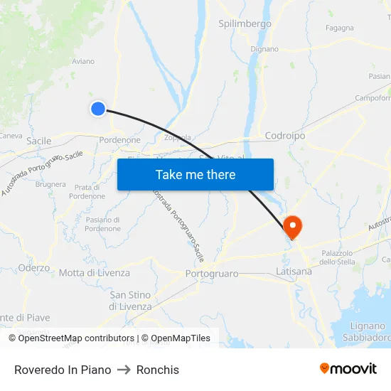 Roveredo in Piano to Ronchis map