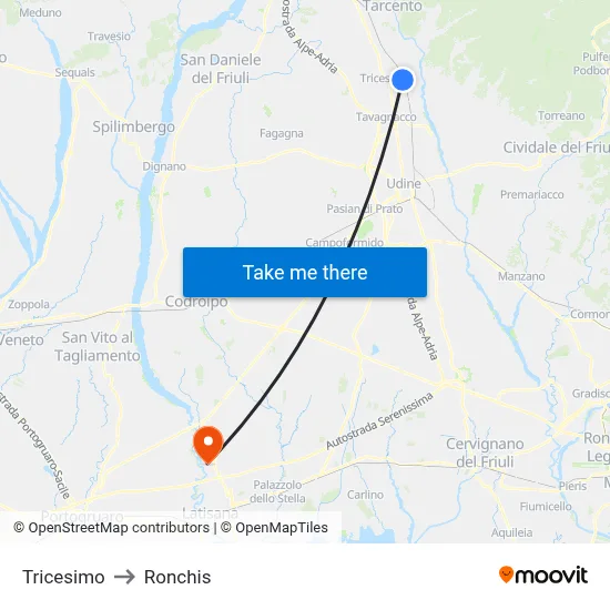 Tricesimo to Ronchis map