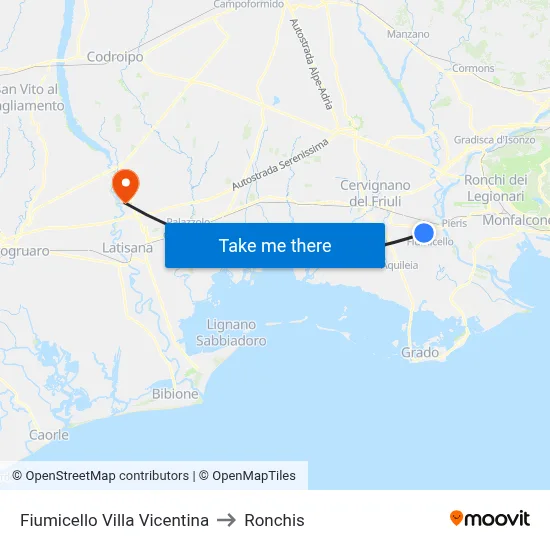 Fiumicello Villa Vicentina to Ronchis map