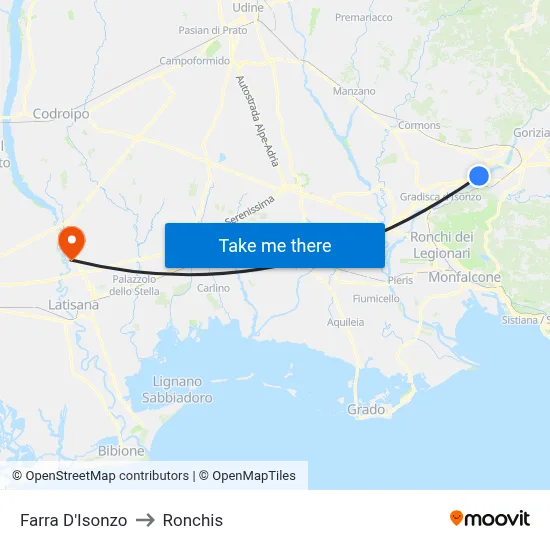 Farra D'Isonzo to Ronchis map